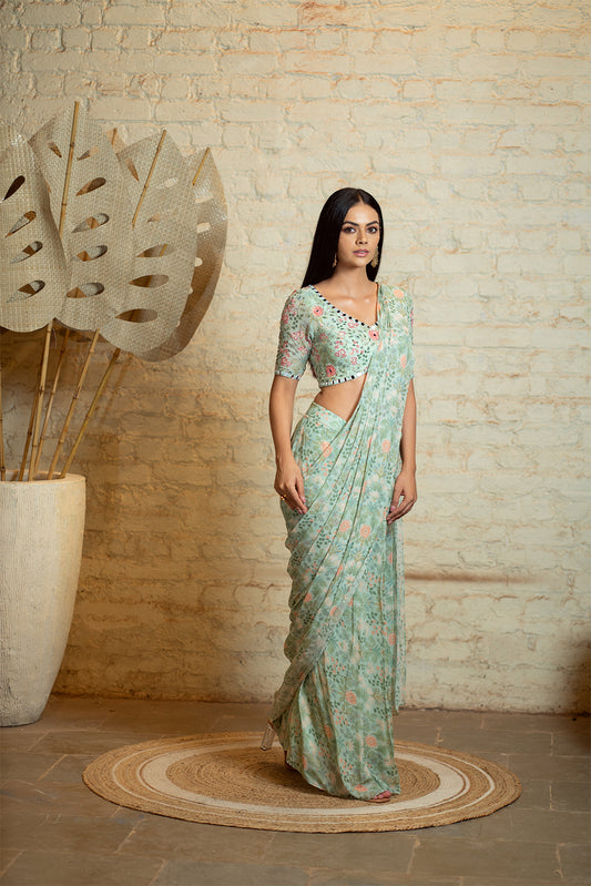 FOREST SAREE - AQUA