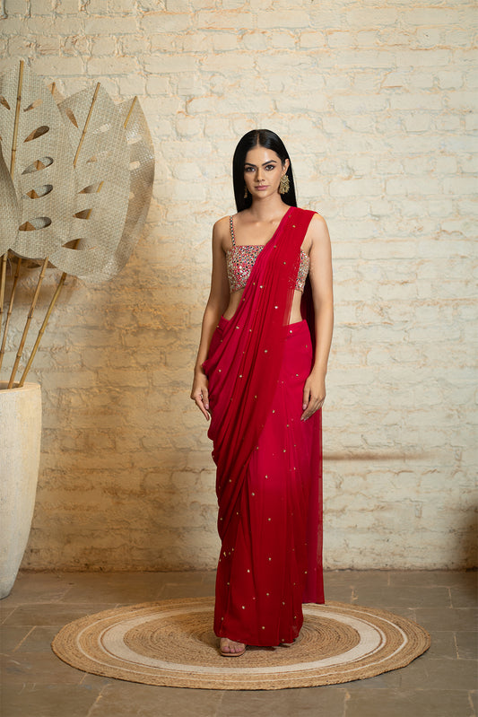 SHADED SAREE RED & PINK.